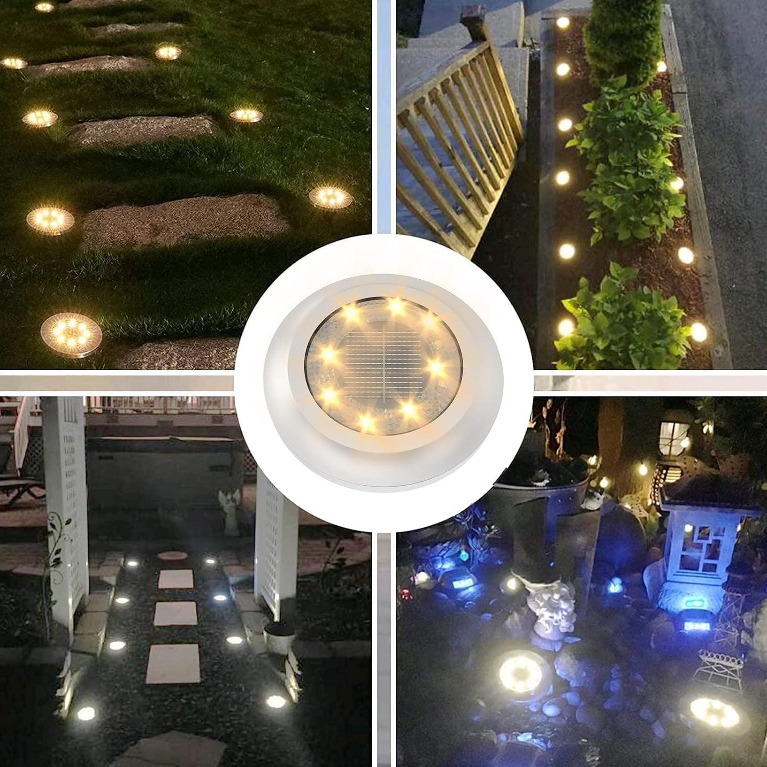 Solar Lights Outdoor Garden,600Mah 8 LED Solar Disk Ground Lights for Garden Lawn Pathway Yard Landscape Walkway（8 Pack Warm White）