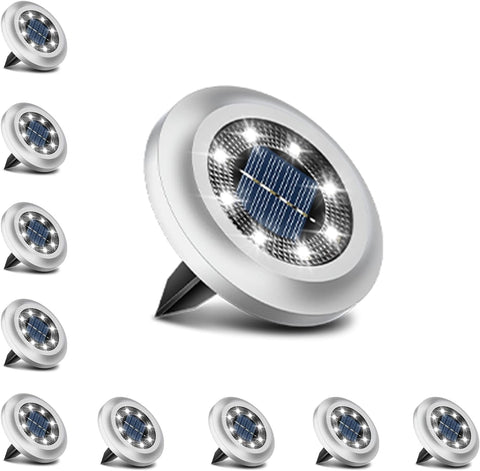 Solar Lights Outdoor Garden,600Mah 8 LED Solar Disk Ground Lights for Garden Lawn Pathway Yard Landscape Walkway（8 Pack Warm White）