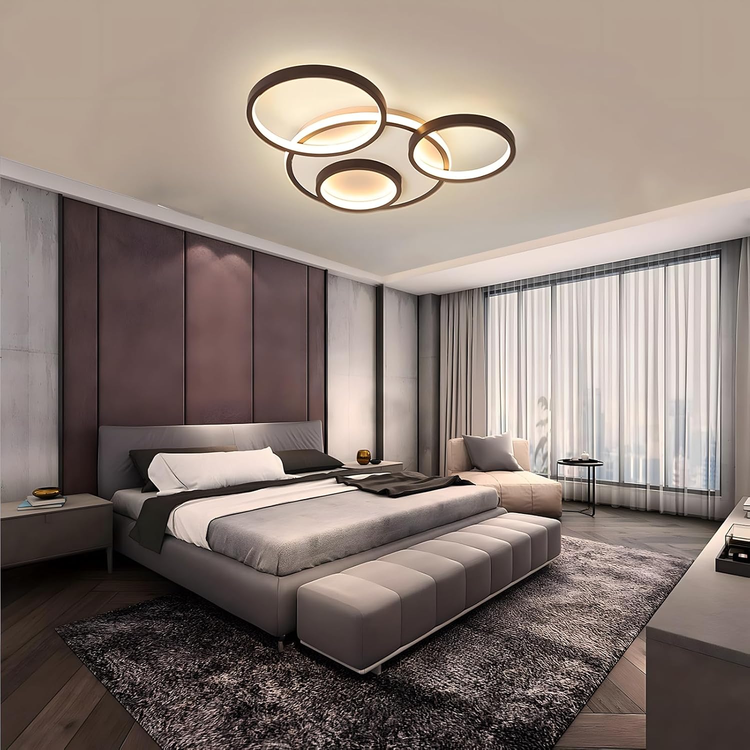 4-ring LED chandelier black finish