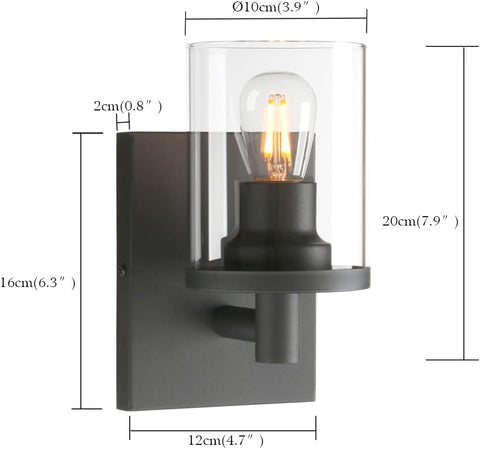 Modern Black Glass Cylinder Wall Sconce E27