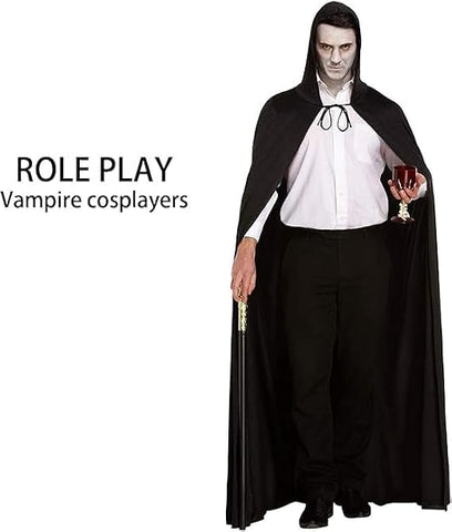 Black Hooded Cape 140cm – Adult Halloween Grim Reaper Cloak for Vampire, Wizard & Cosplay Costumes, Flowing Black Fancy Dress Costume Accessory