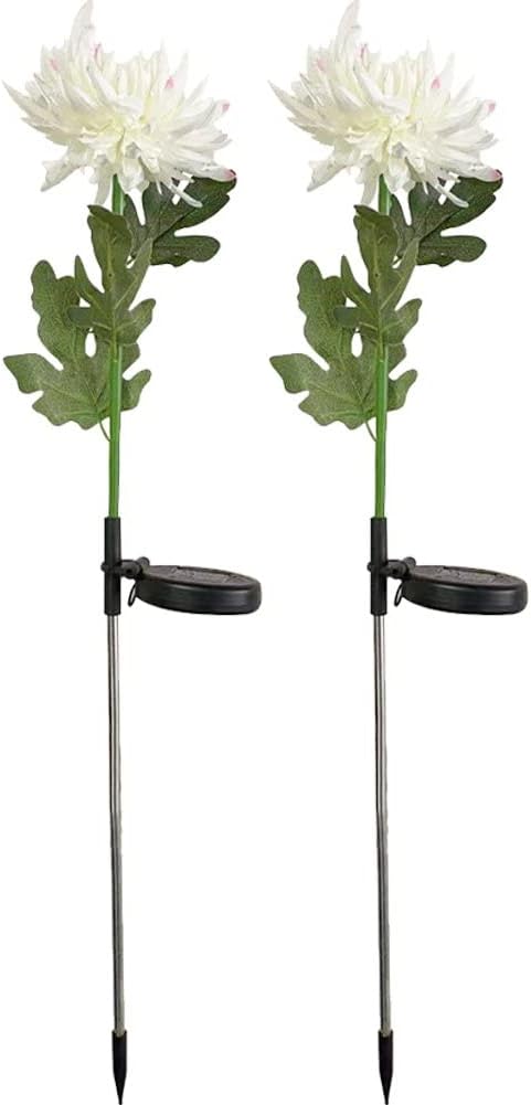 Solar Chrysanthemum Lights 2pcs Waterproof Light Artificial Flowers Stake Light for Gardening Yard Landscape Decor
