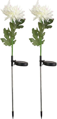 Solar Chrysanthemum Lights 2pcs Waterproof Light Artificial Flowers Stake Light for Gardening Yard Landscape Decor