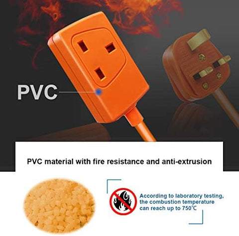 EXTRASTAR 1 Way Gang Single Socket Mains Power Extension Lead 13A Fused UK 3Pin Plug - 15 Metre Cable, Orange