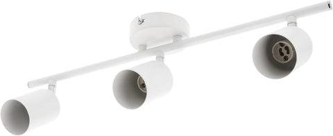 White ceiling light fixture with four lampshades on a white background