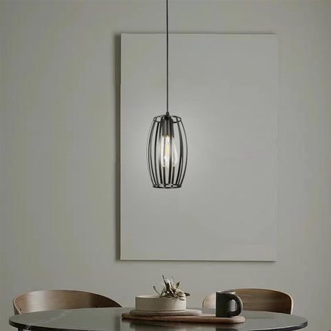Modern Farmhouse Chandelier with Geometric Wrought Iron Metal Lampshade Pendant Lamp, Black Retro Cage Type Hanging Light for Kitchen Island Dining Room Living Room Bedroom Chaser of Light