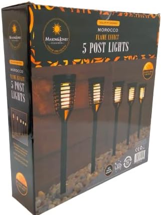 Divas World Solar Powered Morocco Flame Effect 5 Post Lights Outdoor Light Up Your Garden Ornaments Patio Garden Pathway Decoration Durable Waterproof