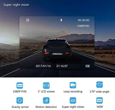Dash Cam Front & Rear 1080P Dual Camera Car DVR with Night Vision