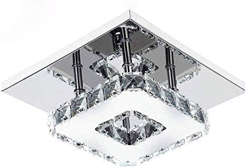 Modern LED Ceiling Lights Crystal Flush 21cm 12W 6000K Cold White Square Stainless Steel Mini Ceiling Lamp Crystal Chandelier Pendant Lighting Fixture for Bedroom,Kitchen,Living Room and Hallway