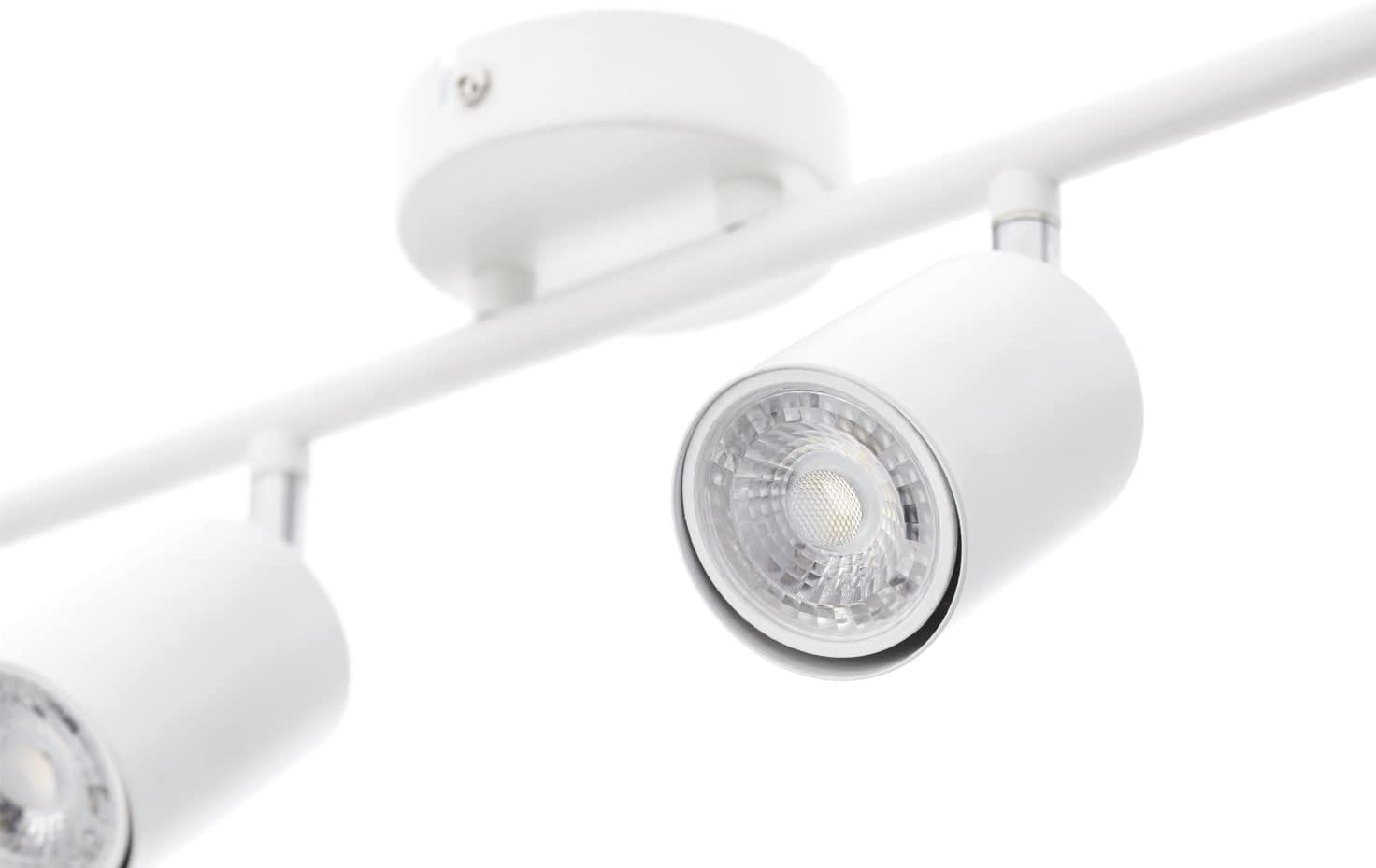 White ceiling light fixture with three circular lights on a white background