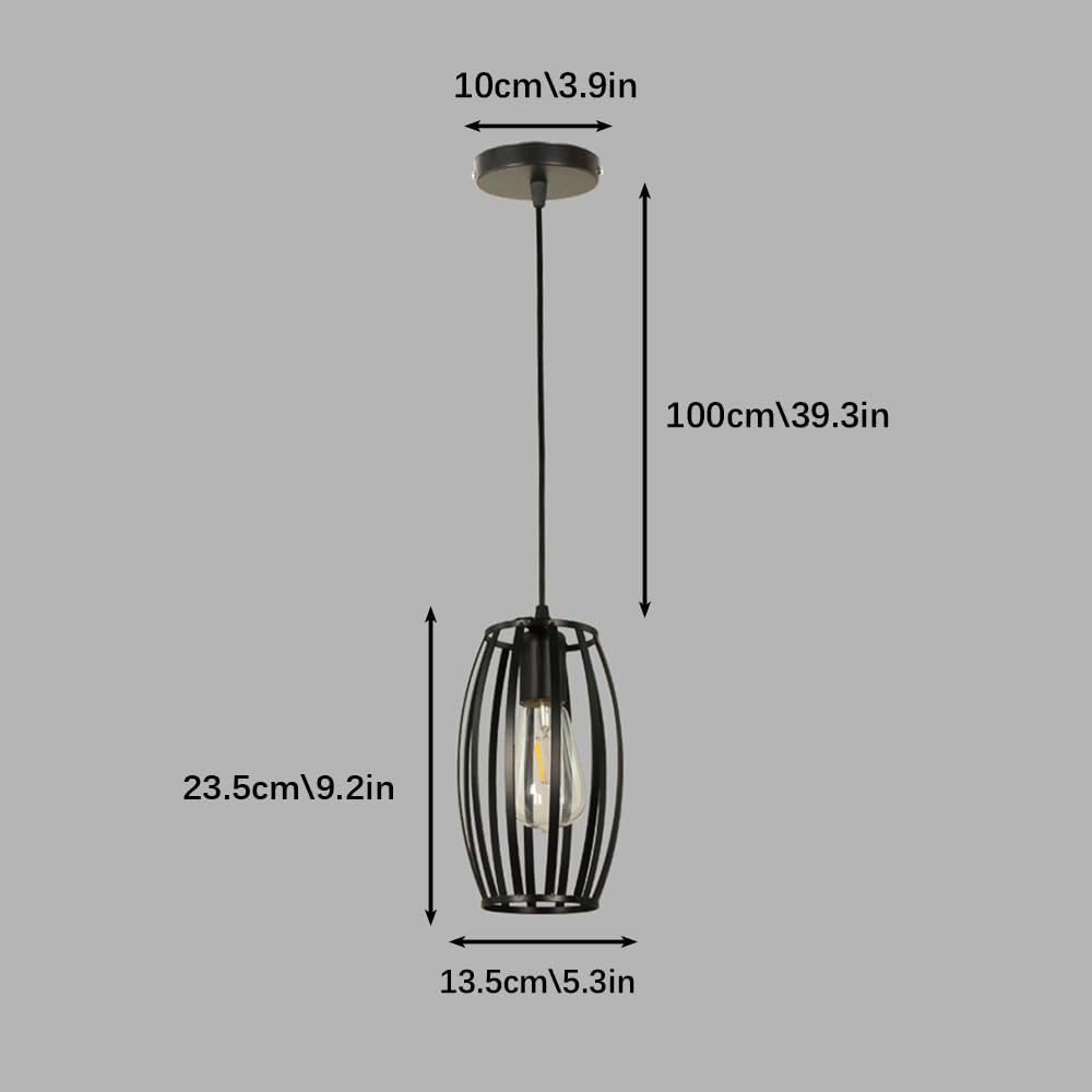 Modern Farmhouse Chandelier with Geometric Wrought Iron Metal Lampshade Pendant Lamp, Black Retro Cage Type Hanging Light for Kitchen Island Dining Room Living Room Bedroom Chaser of Light