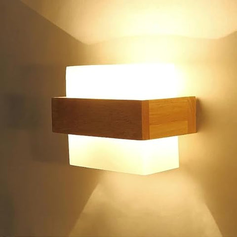 Wooden Wall Lights Indoor, Modern Minimalist Design Wall Lamp - E27 LED 3-Color Temperature Indoor Sconce
