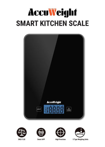 CK780 Bluetooth Kitchen Scale – 5kg/11lb Smart Food Scale with Nutrition Calculator, Backlit LCD & Batteries Included