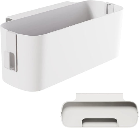 2 Pack Bedside Hanging Storage Organiser Baskets with 2 Detachable Hooks Each, White Plastic Bed Shelf for Phones, Books & Accessories