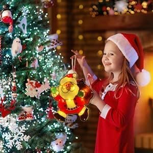 XINFTEUE Lighted Santa Christmas Window Silhouette – Warm White Battery Operated