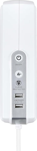 Masterplug Heavy Duty Six Socket Switched Surge Protected Extension Lead with 2 USB Ports, 2 Metre, White
