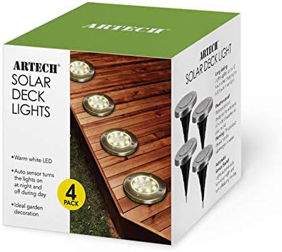 ARTECH AT-7708 Solar Ground Lights - 4 Led Solar Garden Lights Outdoor，Disk Lights Waterproof In-Ground Outdoor Landscape Lighting for Lawn Patio Pathway Yard Deck Walkway Flood Light Warm White