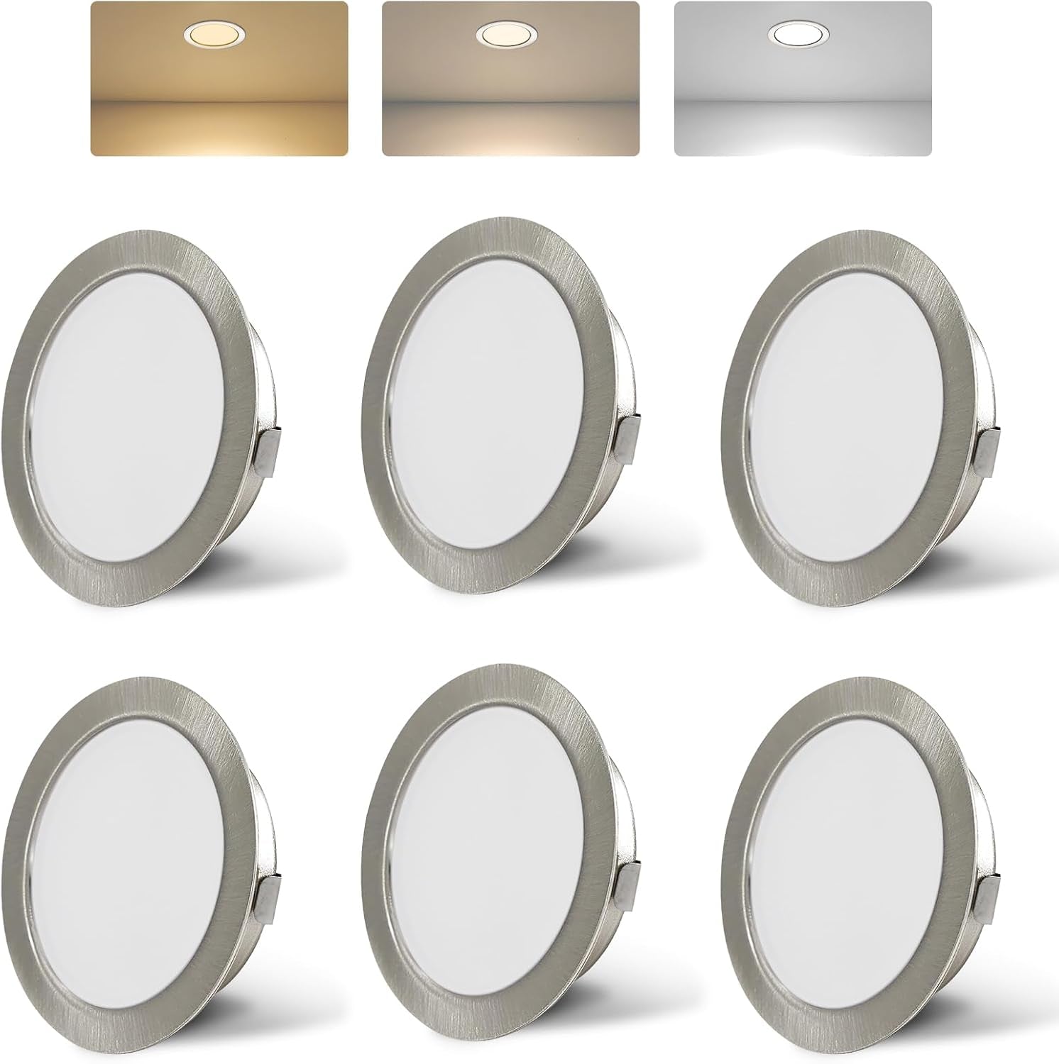 LED Furniture Lights 230V, 4W LED IP44 G4 20Mm Recessed Spotlights for Flat Furniture 3000K/4000K/6000K Kitchen Hood, Bathroom Recessed Spotlight (Nickel, Set of 6)