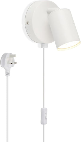 White Plug In Wall Light GU10 Rotatable with Switch