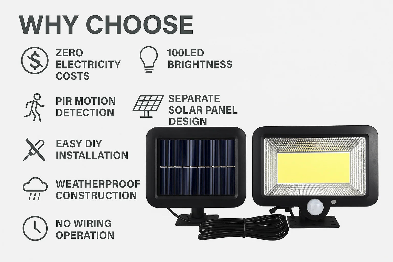 100 LED Solar PIR Motion Sensor Garden Wall Light
