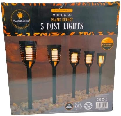 Divas World Solar Powered Morocco Flame Effect 5 Post Lights Outdoor Light Up Your Garden Ornaments Patio Garden Pathway Decoration Durable Waterproof