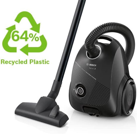 Bosch Serie 2 ProEco Bagged Cylinder Vacuum Cleaner 600W – Lightweight, Compact, Eco-Friendly Design for All Floor Types – Black