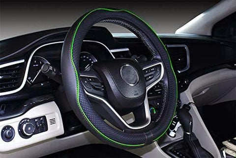 Microfiber Leather Car Steering Wheel Cover 15 Inch Anti-Slip Black Green