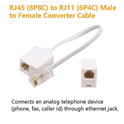 Uvital RJ45 to RJ11 Converter Adapter Connector M/F Cable, Telephone RJ11 6P4C Female to Ethernet RJ45 8P8C Male Converter Cord(2 Pack)