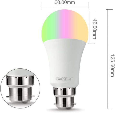 Avatar Controls Smart Bulb, Alexa Light Bulbs B22 Bayonet 9W RGBCW Colour Dimmable Works with Alexa/Google Home, No Hub Required(Updated 3000-6200K Warm and Cool White) [Energy Class F]