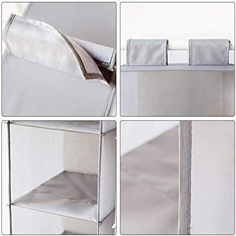 YINGGG 6-Shelf Hanging Wardrobe Organiser, Grey Non-Woven Fabric Storage Rack with 2 Wide Hook-and-Loop Straps for Sweaters, Shoes, Towels and Accessories