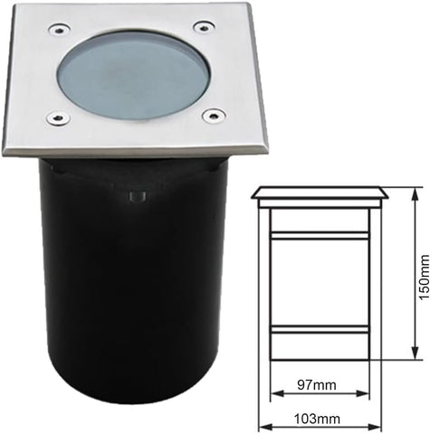 10x Buried Uplighters - Recessed Ground Lights - IP67 Weatherproof Walk Over Decking Pathway Light - Square Outdoor Lighting - 5W 240V LED GU10 Cool White