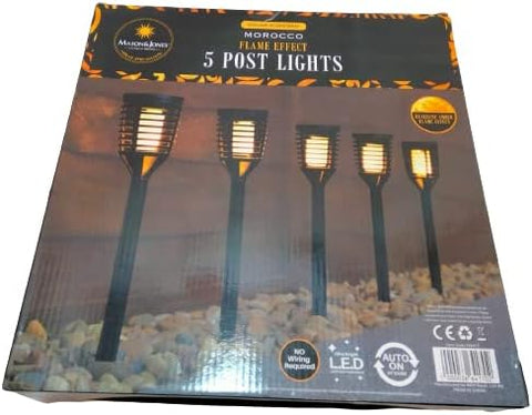 Divas World Solar Powered Morocco Flame Effect 5 Post Lights Outdoor Light Up Your Garden Ornaments Patio Garden Pathway Decoration Durable Waterproof
