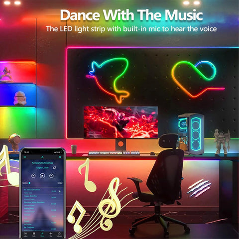 15M Neon Rope Light, Ws2811 RGB+IC Flexible Led Lights Control with App/Remote, Chase Mode, IP65 Outdoor Waterproof, Music Sync Light Strip for Bedroom