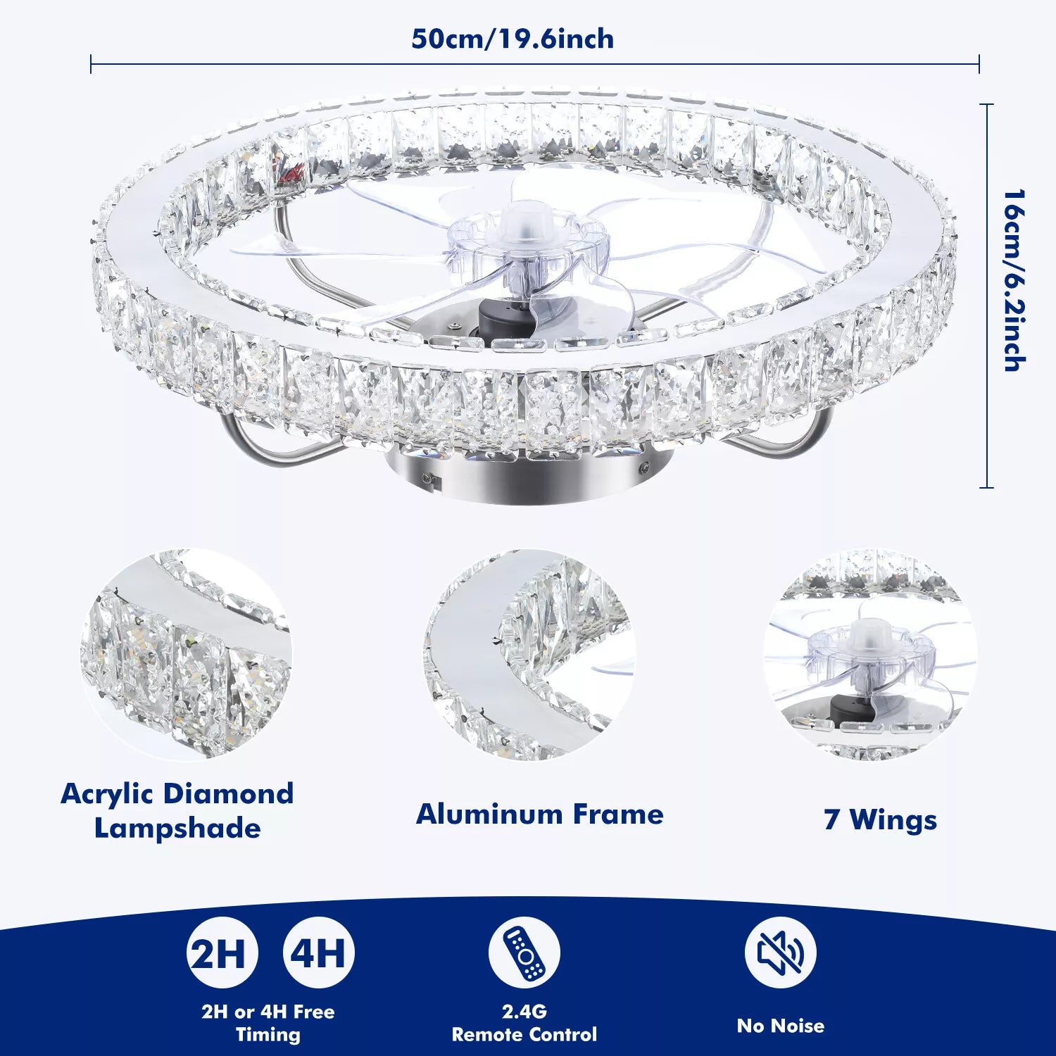 LED Crystal Ceiling Fan Light UK – Dimmable, Quiet with Remote Control - UK