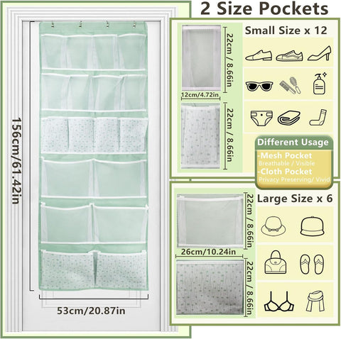 Kancnt Over the Door Hanging Organiser with 18 Pockets, Green & White – Turn Unused Door Space into a Clever Storage Spot