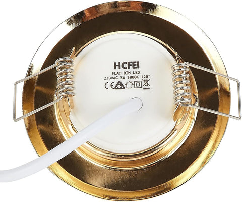 Flat LED Recessed Spotlight Ultra Flat Gold with LED Spot Module 230V I 3 W 320 Lumen I 120° Beam Angle I Dimmable I 55Mm Cut Out I Recessed Light round (Pack of 3 - Warm White)