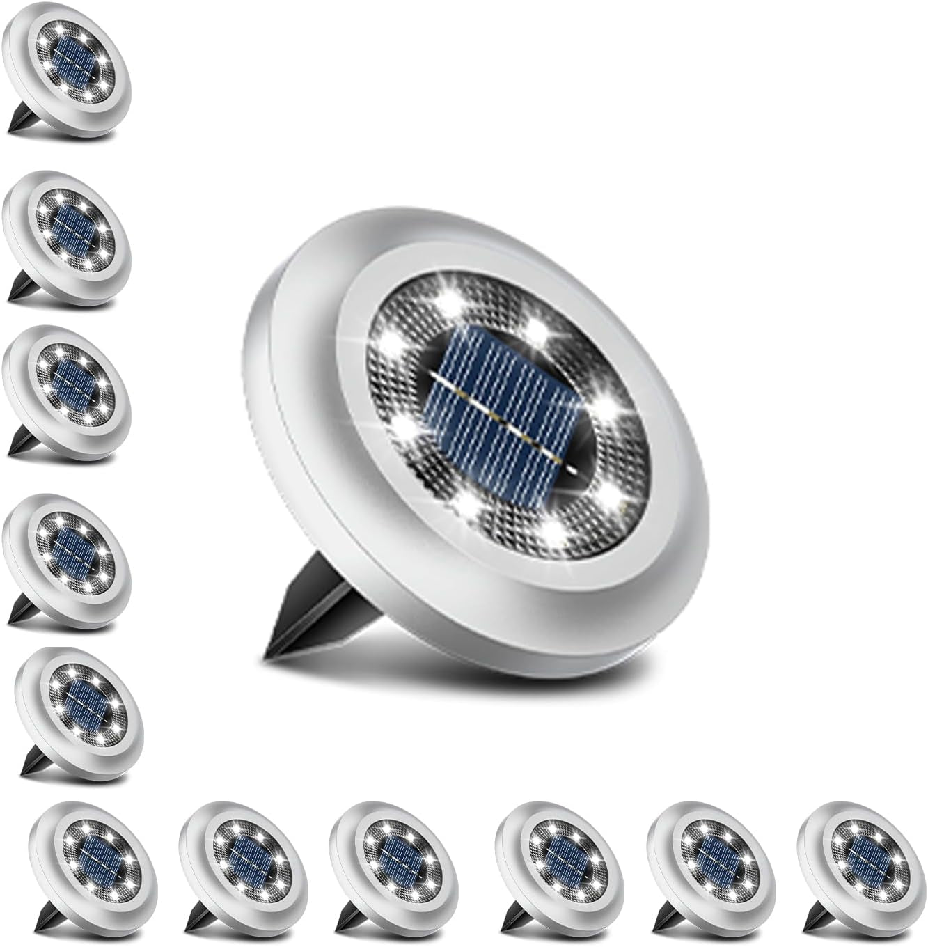 Solar Lights Outdoor Garden,600Mah 8 LED Solar Disk Ground Lights for Garden Lawn Pathway Yard Landscape Walkway（8 Pack Warm White）