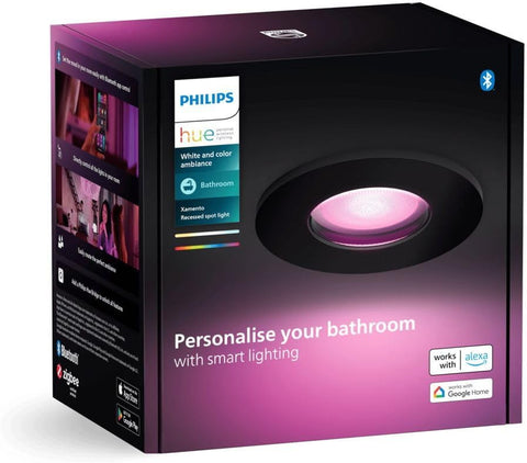 Philips Hue Xamento Recessed Spotlights, 1 Pack, Black | White and Colour Ambiance Light, Smart LED, 4.2W, 16 Million Colours, Dimmable, Bluetooth App Control, Smart Home