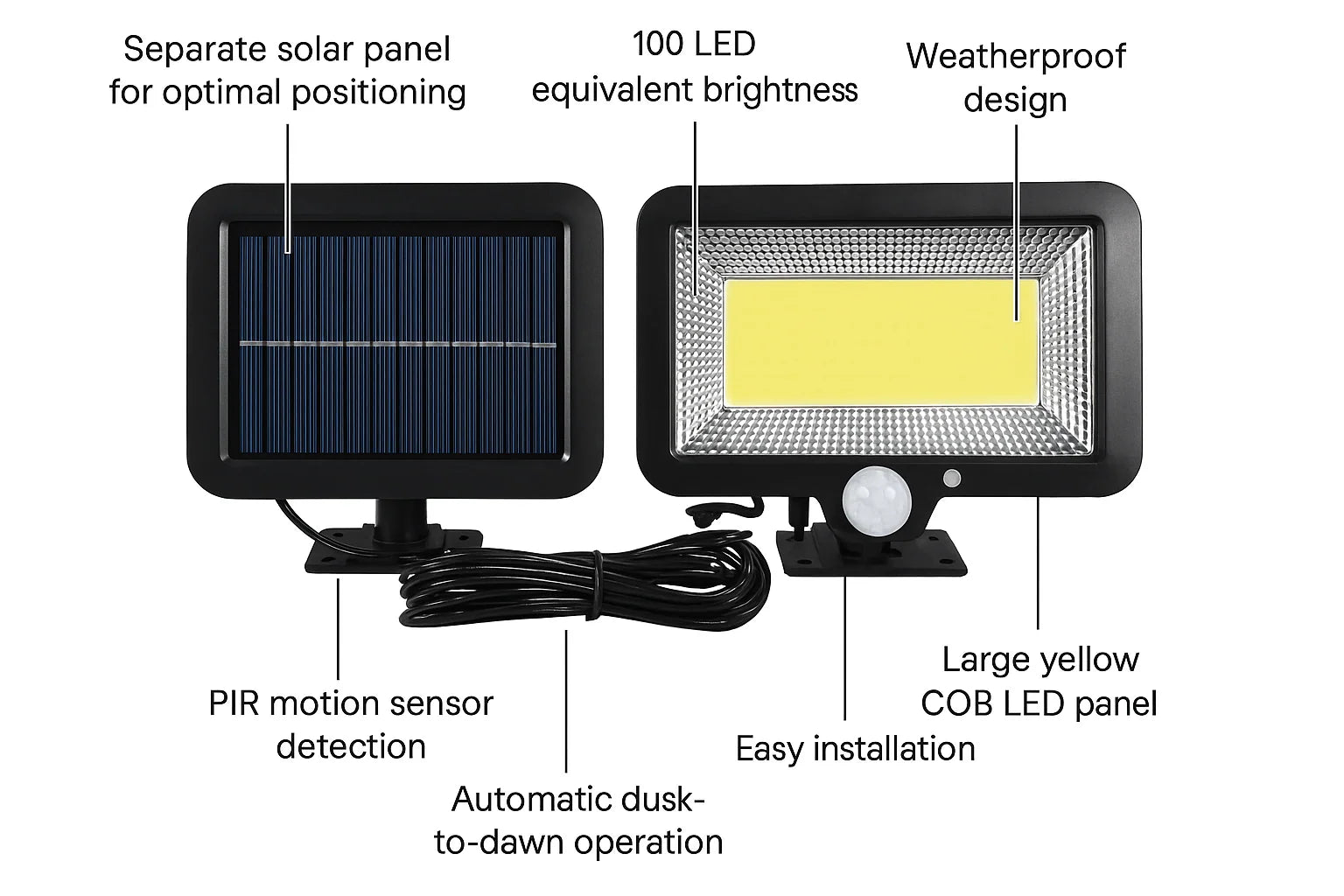 100 LED Solar PIR Motion Sensor Garden Wall Light