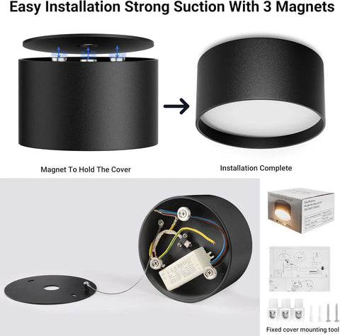 Surface Mounted Ceiling Spotlight LED 18W 1029LM – Modern round Matt Black Aluminum Ceiling Spot Light, 3000K Warm White