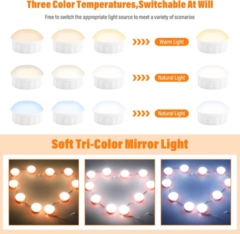 Dimmable Vanity Mirror Lights Kits, 10 Bulbs Hollywood Style LED Makeup Lights, 3 Colour Changing & Brightness Adjustable, LED Make up Light for Dressing Table Room, Bathroom, Bedroom (Pink)