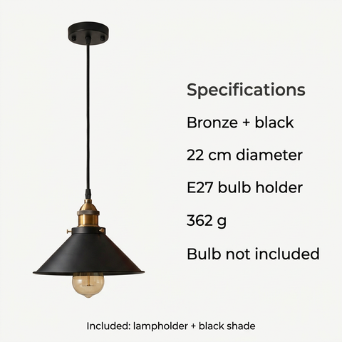 Bronze Table Lamp with Black Lampshade, 22 cm E27 Light Fitting Set, Elegant Decorative Lighting for Bedroom, Living Room & Bedside Tables