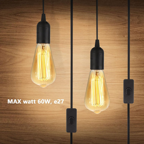 4M Plug in Pendant Light Fitting, Sunnylinn E27 Ceiling Lamp Holder Suspended Pendant Light Ceiling Lighting Fitting Kit with ON/Off Switch, 2 Cord Gold Fabric Cable UK Plug (Black)