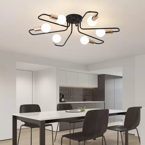 Vintage Industrial Spider Ceiling Light – Semi-Flush Mount Chandelier with (6 E27 Bulb)