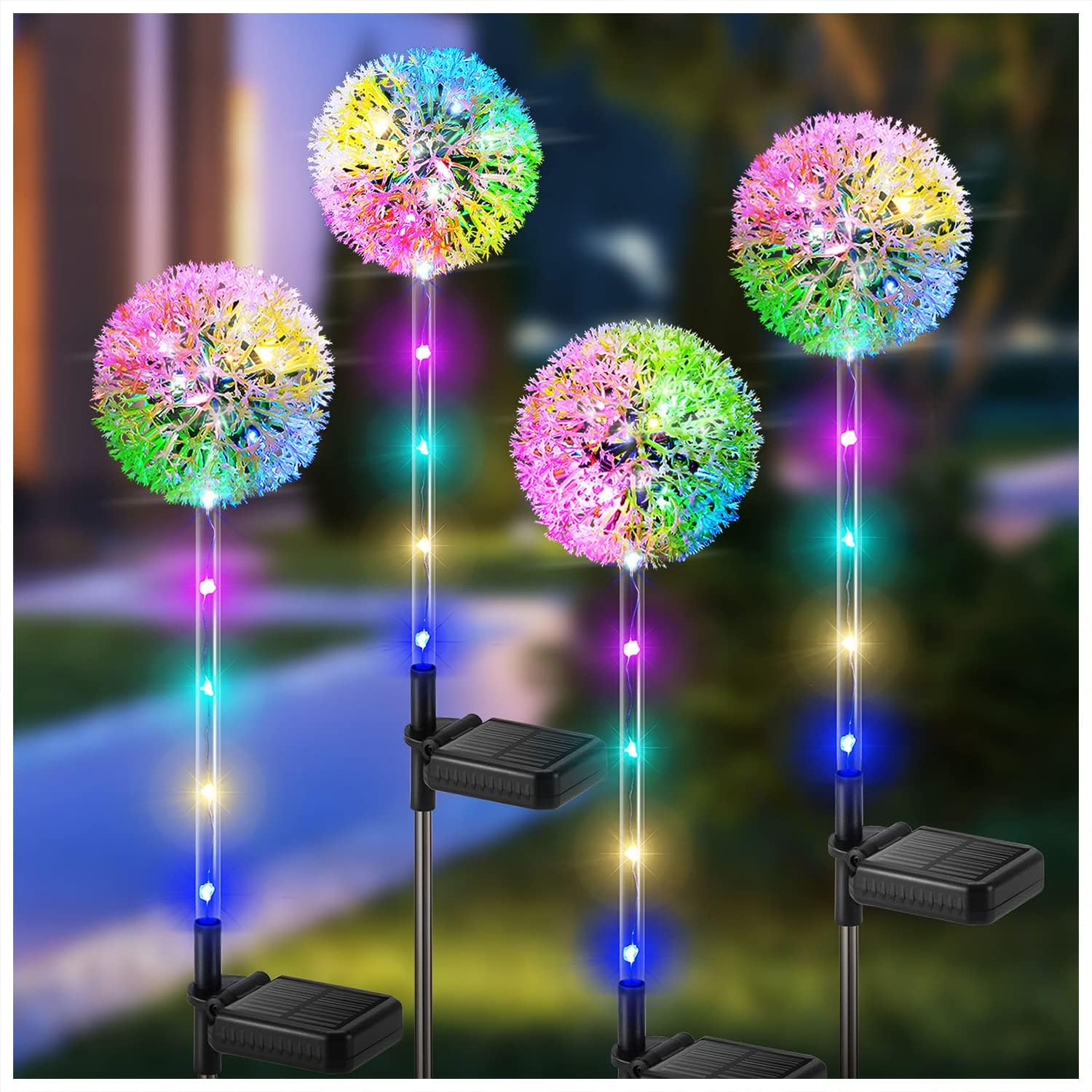 4 Pack Solar Lights Outdoor Garden, Dandelion Garden Christmas Lights with 16 Colourful LEDs, Waterproof Solar Flower Lights for Lawn Yard Garden Ornaments Outdoor Christmas Decorations
