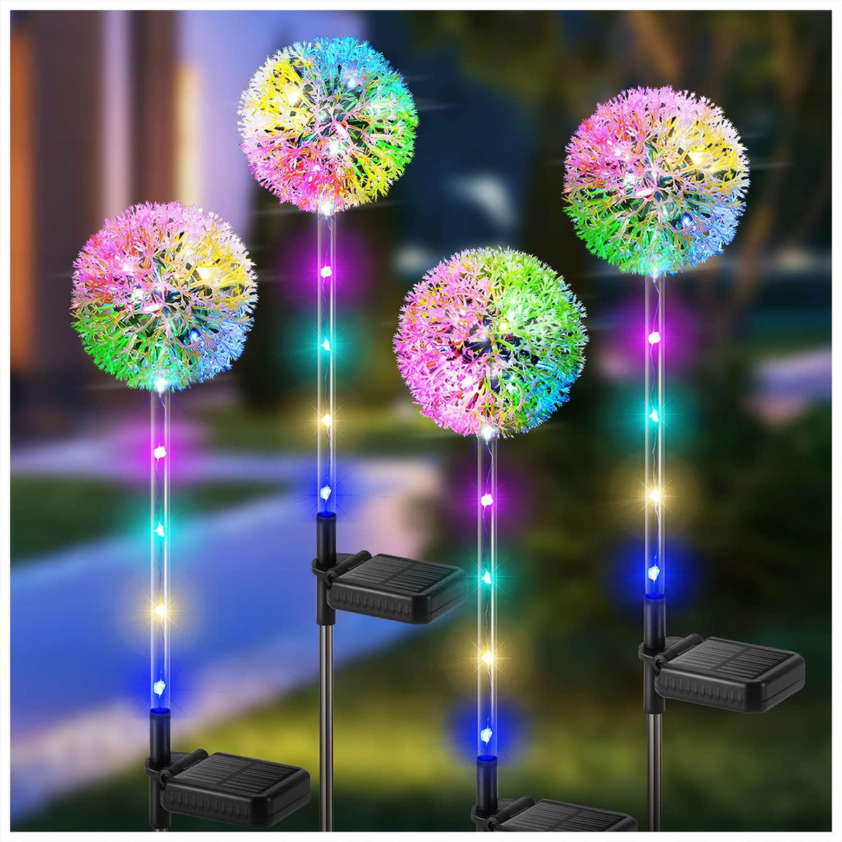 4 Pack Solar Lights Outdoor Garden, Dandelion Garden Christmas Lights with 16 Colourful LEDs, Waterproof Solar Flower Lights for Lawn Yard Garden Ornaments Outdoor Christmas Decorations
