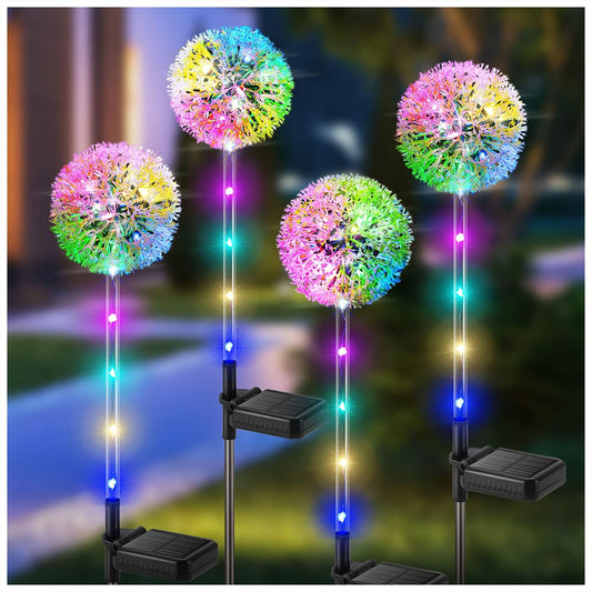 4 Pack Solar Lights Outdoor Garden, Dandelion Garden Christmas Lights with 16 Colourful LEDs, Waterproof Solar Flower Lights for Lawn Yard Garden Ornaments Outdoor Christmas Decorations

