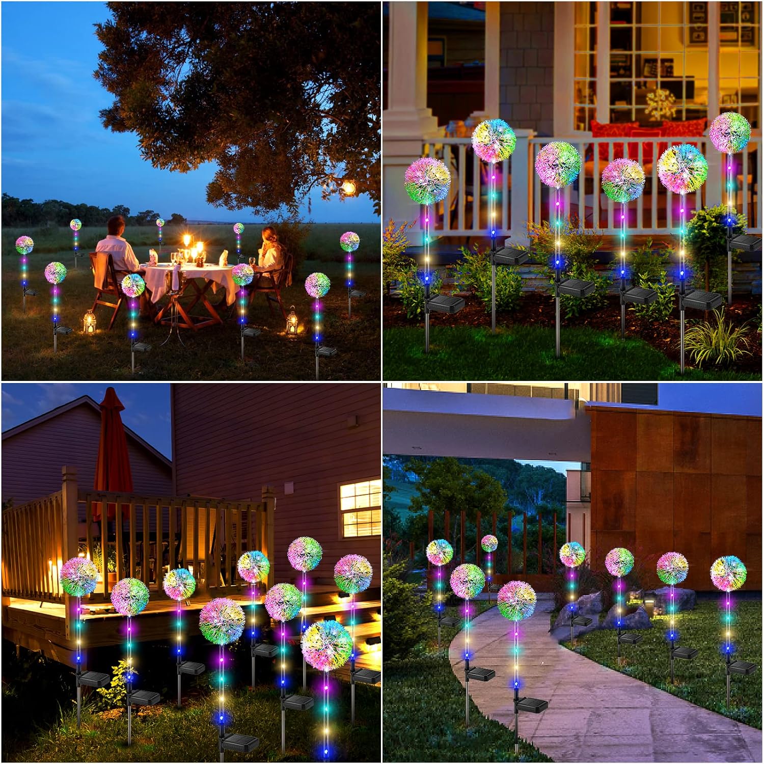 4 Pack Solar Lights Outdoor Garden, Dandelion Garden Christmas Lights with 16 Colourful LEDs, Waterproof Solar Flower Lights for Lawn Yard Garden Ornaments Outdoor Christmas Decorations
