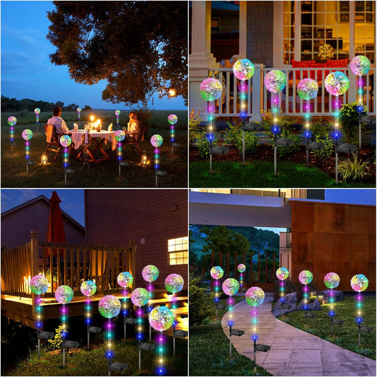 4 Pack Solar Lights Outdoor Garden, Dandelion Garden Christmas Lights with 16 Colourful LEDs, Waterproof Solar Flower Lights for Lawn Yard Garden Ornaments Outdoor Christmas Decorations
