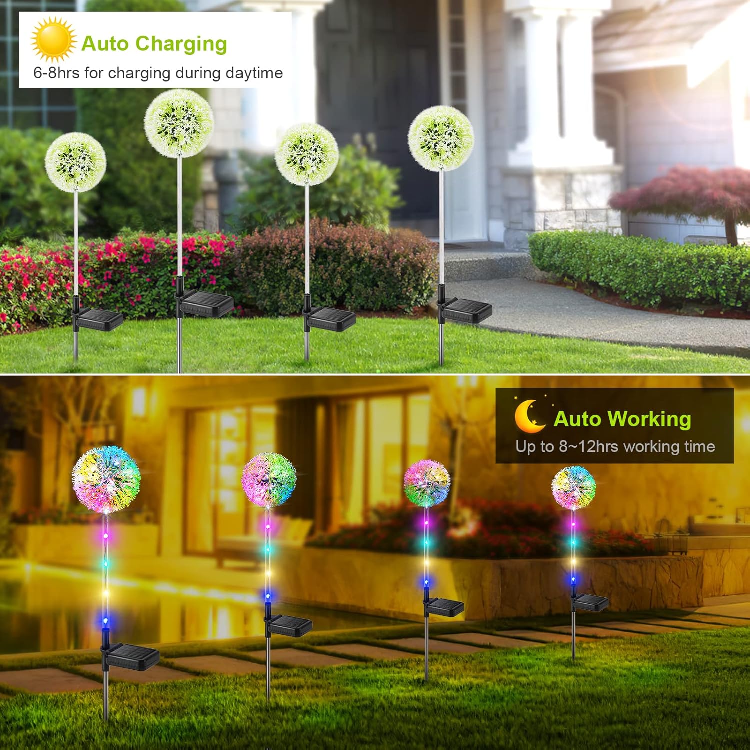 4 Pack Solar Lights Outdoor Garden, Dandelion Garden Christmas Lights with 16 Colourful LEDs, Waterproof Solar Flower Lights for Lawn Yard Garden Ornaments Outdoor Christmas Decorations
